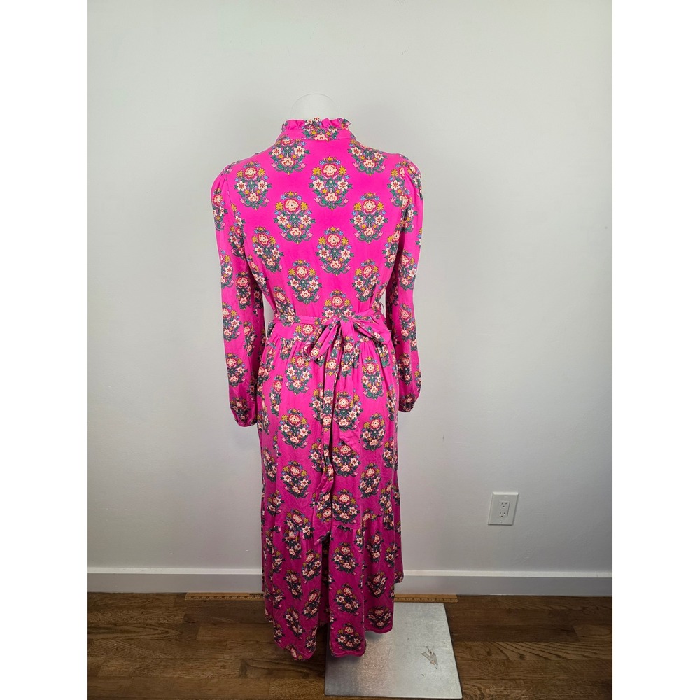 Boden Willow Tiered Jersey Dress Pink Floral Maxi Long Sleeve Modest 8R D1230 - Picture 2 of 10
